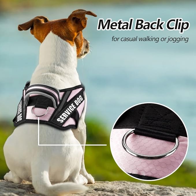 Dog Vest Harness (Medium, Pink) - Includes 8 Patches, Reflective, Lightweight, Soft Padded Handle on Top, for Training Service Dogs