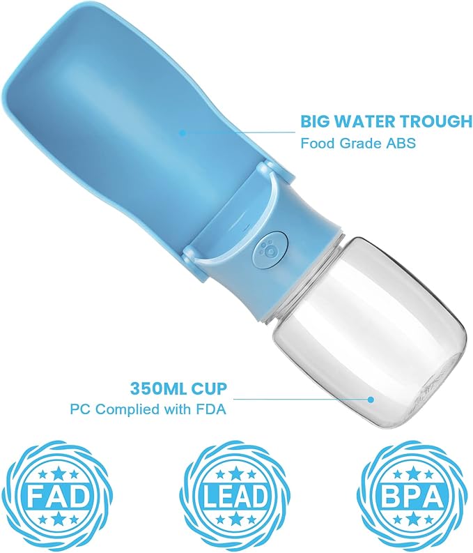 Portable Dog Water Bottle - Foldable Dog Water Dispenser | Leak Proof & Food Grade Plastic Travel | Pet Water Bottle for Cat Outdoor Walking Hiking Travel（US） (Sky Blue, 12oz)