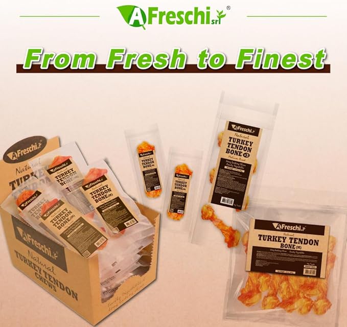A Freschi srl Turkey Tendons for Dogs, Long-Lasting, Hypoallergenic Rawhide Alternative, Human Grade, Healthy Puppy Chews, Natural Dog Treats for Medium Dogs, Bone (M), 2 Count Pack