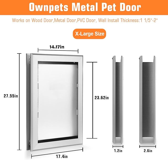 Ownpets Aluminum Extra Large Dog Door, Pet Door with Magnetic Flap and Lockable Sliding Panel, Heavy Duty Doggy Door for Dogs Up to 200lbs(Silver)