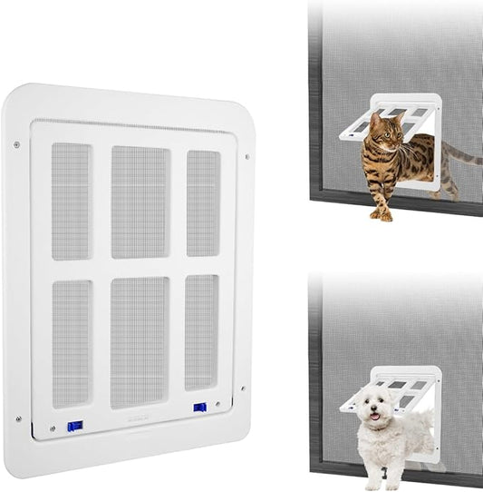 NAMSAN Cat Screen Door, Flap Opening 8.3 x 10.3 inches, Doggie Door for Screen Door, Window Cat Door Magnetic Self-Closing, Cat Door for Sliding Door, Lockable, White