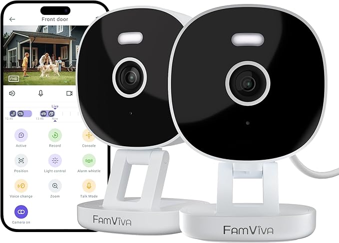 2K Security Camera, Outdoor/Indoor for Home, Pet, Baby, Nanny, IP65 Wterproof Color Night Vision, White Light & Siren, Recording, Motion Detection, Compatible with Alexa,White-2P