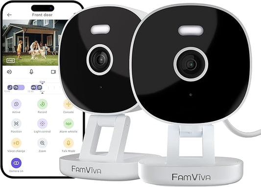 2K Security Camera, Outdoor/Indoor for Home, Pet, Baby, Nanny, IP65 Wterproof Color Night Vision, White Light & Siren, Recording, Motion Detection, Compatible with Alexa,White-2P