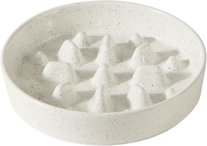 Ceramic 1.6 Cup Dog Bowl Slow Feeder for Fast Eaters, 8.2inch Slow Pet Food Dish for Medium and Large Dog, Stop Bloat, Preventing Choking(Single Bowl, Vanilla White)