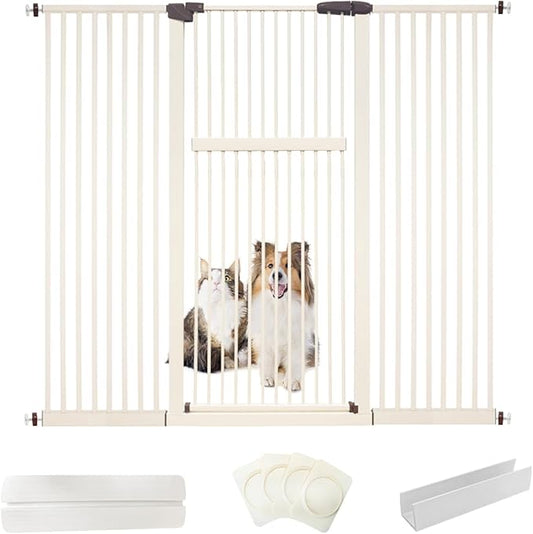 Lumizone Extra Tall Pet Gate 55.12" High Pressure Mounted 63.39"-67.90" Extra Wide (9 Sizes) 1.37" Gap for Cat Dog Stairs Doorway Hallway No Drilling Auto-Close (63.39"-67.90" W, Cream White)