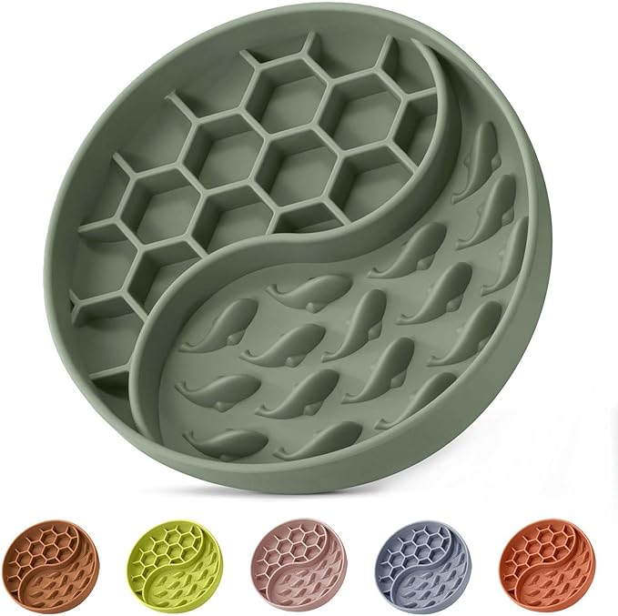 Slow Feeder Dog Bowls, Silicone Pet Food Bowls with Suction Cups, Non-Slip Dog Feeding Slow Down Pet Eating Speed for Fast Eaters, Anxiety Relief & Fun Added (Green)