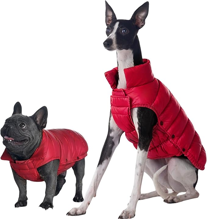 SPACE LION Dog Puffer Jacket, Down Winter Coat, Durable Outdoor Coat for Cold and Windy Conditions, Lightweight & Adjustable Fit Coats for Large Dogs,(Red, Size26/3XL)