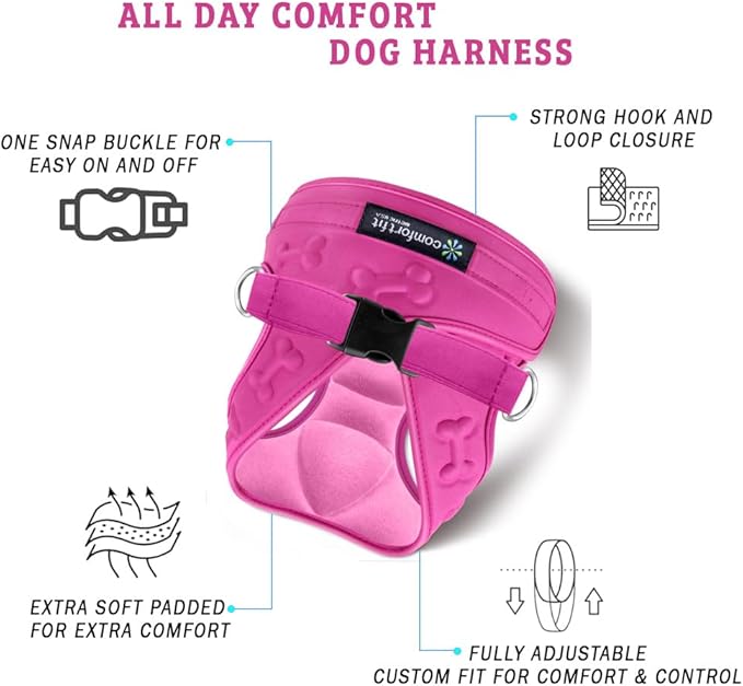 Comfort Fit Dog Harness No Pull No Escape Harness Adjustable Buckles Extra Comfort Soft Padded Choke Step In Dog Vest with Easy Control Handle for Small Medium Large Dogs & Puppies Inside Velvet Plush