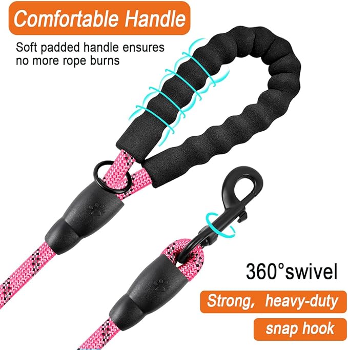 BARKBAY Dog Leashes for Large Dogs Heavy Duty Dog Leash 2 Pack 5 FT with Comfortable Padded Handle Highly Reflective Threads for Medium Large Dogs Walking Training Running (5FT-1/2,Pink+Black)