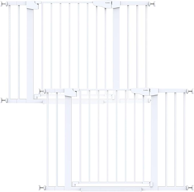 Cumbor 2 Pack 29.7-46" Baby Gate for Stairs, Mom's Choice Awards Winner-Auto Close Dog Gate for doorways, Easy Install Pressure Mounted Pet Gates indoor, Easy Walk Thru Wide Safety Gate for Dog, White