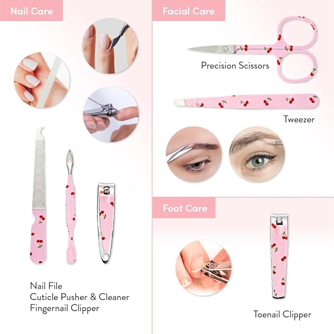 Éclat Manicure Pedicure Kit for Men & Women, 6Pcs Finger & Toe Nail Care Tools Includes Nail Clipper Cutter, Tweezer, File, Cuticle Pusher, Personal Care Professional Grooming Set With Travel Case