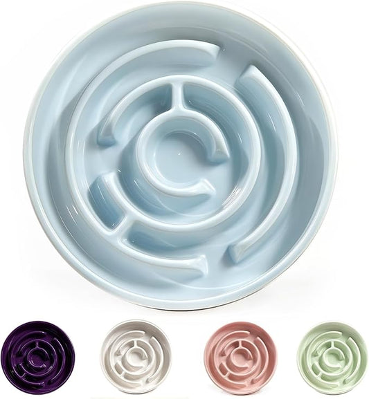 Ceramic Slow Feeder Dog Bowls with Anti-Slip, Slow Feeder & Non-Slip Design, Boredom and Anxiety Reducer, Suitable for All Breed Dogs and Cat (Ceramic-Blue)