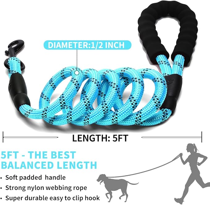 COOYOO Dog Leash 5/6 FT with Comfortable Padded Handle and Highly Reflective Threads for Small Medium and Large Dogs