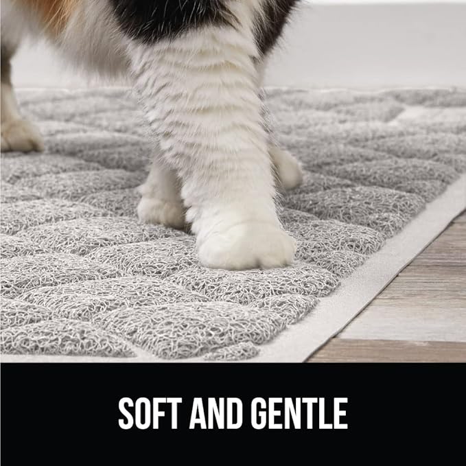 GORILLA GRIP Cat Litter Box Mat, 47x35, Water Resistant, US Designed Kitty Litter Trapping Mats, Easy to Clean, Scatter Control, Less Mess and Clean Floors, Kitten Supplies for Indoor Cats, Light Gray