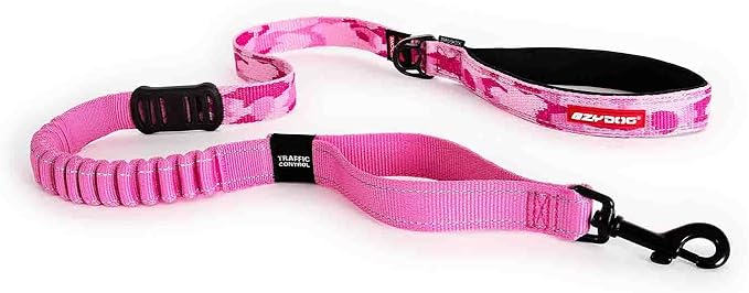 EzyDog Zero Shock Dog Leash - Shock Absorbing Bungee Leash for Dogs That Pull or Excite - Dual Handle and Reflective for Large, Medium, or Small Dogs (48-Inch, Pink Camo)