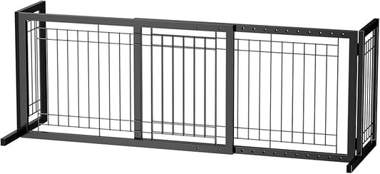 Bonnlo Free Standing Dog Gate, 37" - 68" Wide Pet Gate for Fireplace Stairs Doorways, Metal Adjustable Pet Fence Indoor, Christmas Tree Gate (Metal-Black)