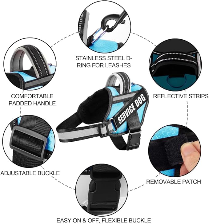 Dog Vest Harness and Patches Set, Animire in Training Service Dog Harness with 10 Dog Patches, Reflective Dog Vest with Handle for Small, Medium, Large, and Extra-Large Dogs