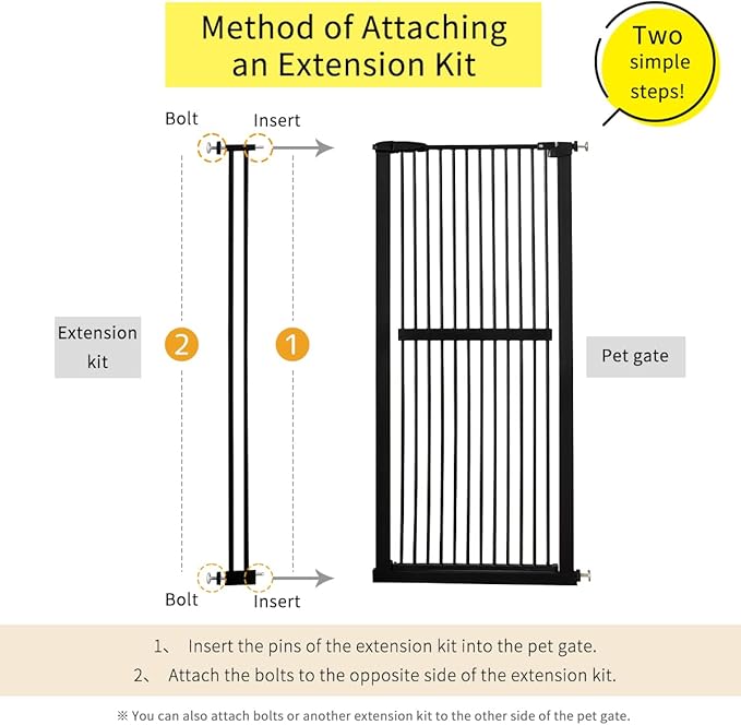Lumizone Extra Tall Cat Gate Extension Kit 61.02" High Pressure Mounted 4.13" Extra Wide 1.37" Gap No Drilling Tall Pet Gate for Dogs (Black, 4.13" W)