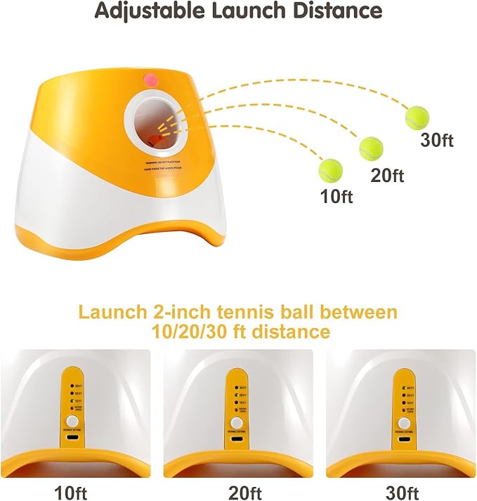 Automatic Dog Ball Launcher, Dog Ball Thrower with 15 Mini Tennis Balls Sizing 2 Inch and Mesh Bag, Interactive Dogs Toys Tennis Balls Launcher for Small Dogs with 3 Distance Settings
