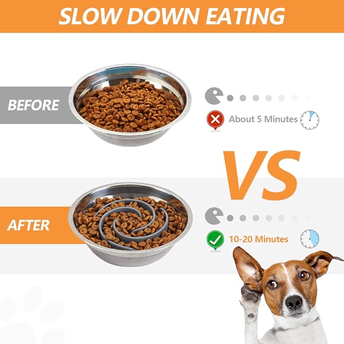 Slow Feeder Dog Bowls Insert, Animire Soft Silicone Slow Eating Food Bowl for Small, Medium and Large Dogs