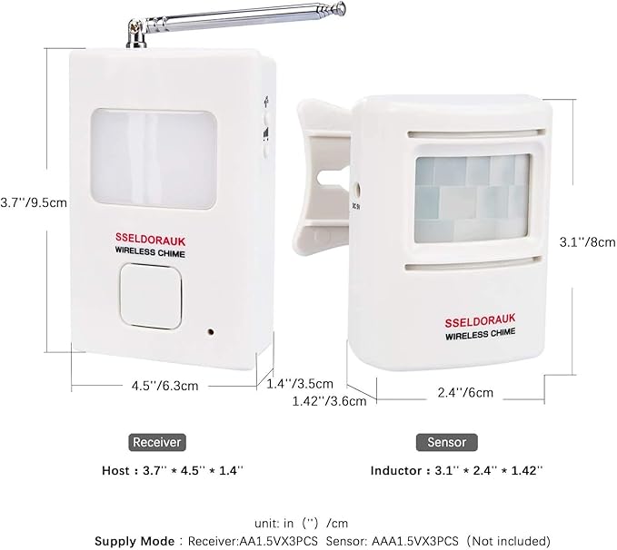 Dog Barking Alarm Motion Detector,Pir Wireless Human Body Walking Sensor Doorbell Door Security Alert System Device for Home or Office Burglar Deterrent (1Sensor + 2Receivers, White)