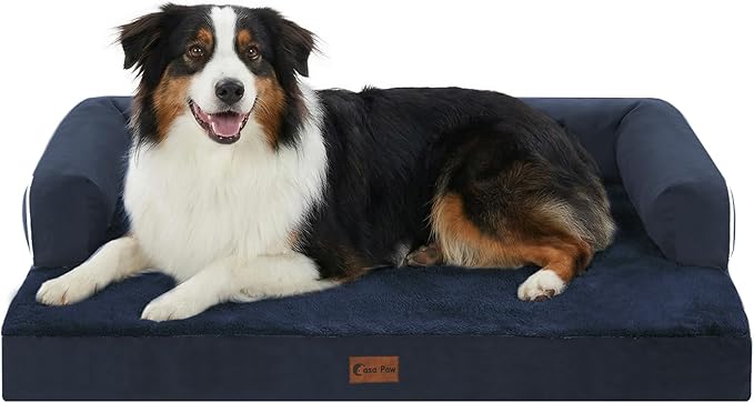 Orthopedic Dog Beds for Large Sized Dogs, Waterproof Egg Crate Foam Medium Dog Couch Beds for Crate 35x22Inch, Washable Pet Beds with Removable Cover and Nonskid Bottom, Navy Blue