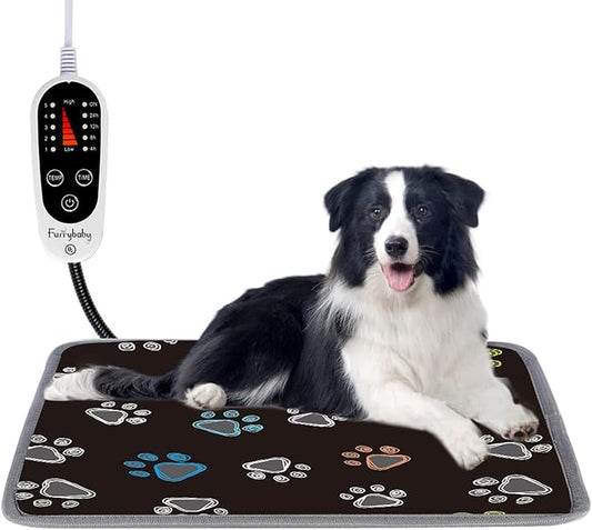 furrybaby Pet Heating Pad, Waterproof Dog Heating Pad Mat for Cat with Durable Anti-Bite Tube Indoor for Puppies Dogs Cats (1 Pack Black, 34 X 24in, Temp Adjustable)