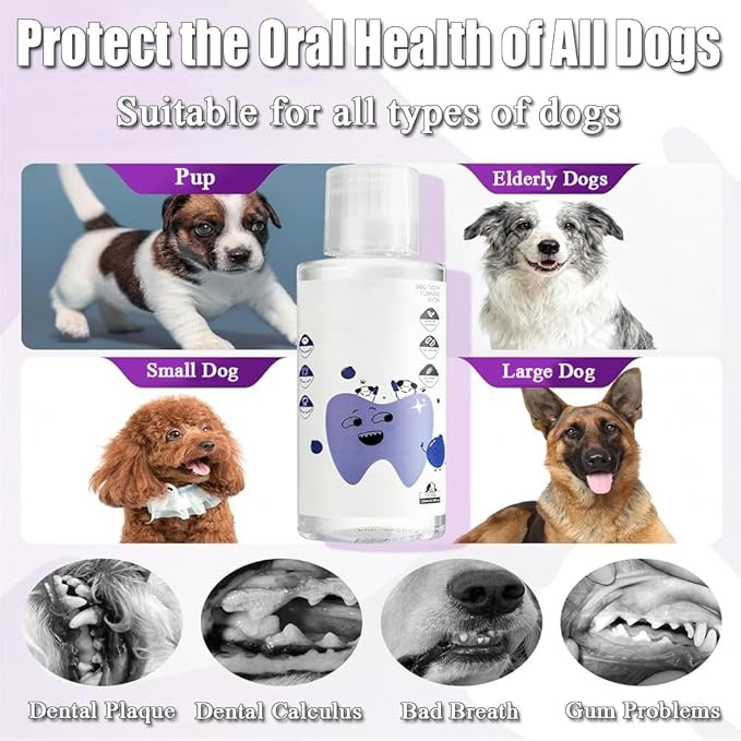Dental Water Additive, Specialized Dental Care Formula, Fresh Dental Water Additive for Dogs, Natural Flavorless Teeth Cleaning Mouthwash, Freshen Dog Breath, Promote Healthy Gums(2PCS)