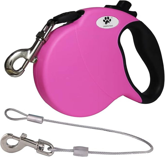 13ft Retractable Dog Leash for Small Breed Dogs up to 22 lbs with a Detachable Chew Proof Extender Wire Ropes (Pink S)