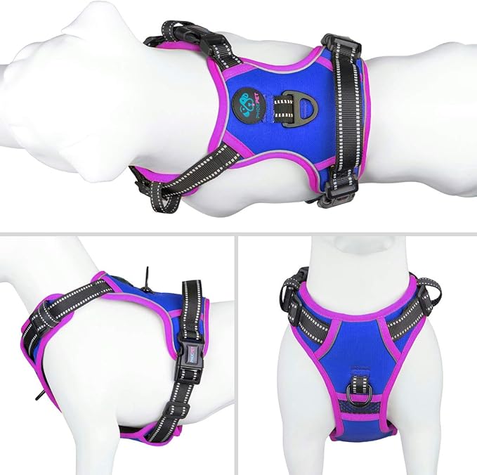 PHOEPET 2019 Upgraded No Pull Dog Harness, Reflective Adjustable Vest, with a Training Handle + 2 Metal Leash Hooks+ 3 Snap Buckles +4 Slide Buckles(XS, Royal Blue)