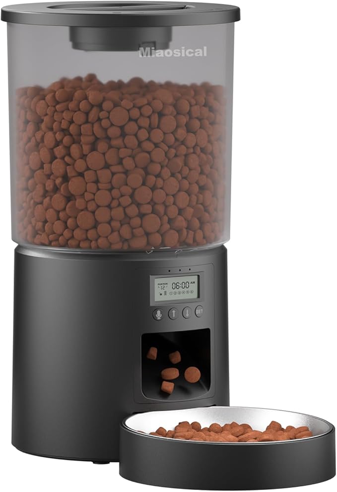 Automatic Cat Feeder for Cats and Samll Dogs,4.2L Feeder Cat Food Dispenser,Programmable Schedule,Portion Control,Up to 6 Meals/Day,10s Voice Recording,Dual Power (Black, 4.2L Press Version)