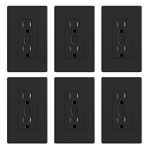 ELEGRP Smart in-Wall Outlet, 2.4GHz Wi-Fi Smart Receptacle Compatible with Alexa and Google Assistant, Tamper Resistant, 2 Individually Controlled Outlets, No Hub Required, UL Listed, Black, 6 Pack