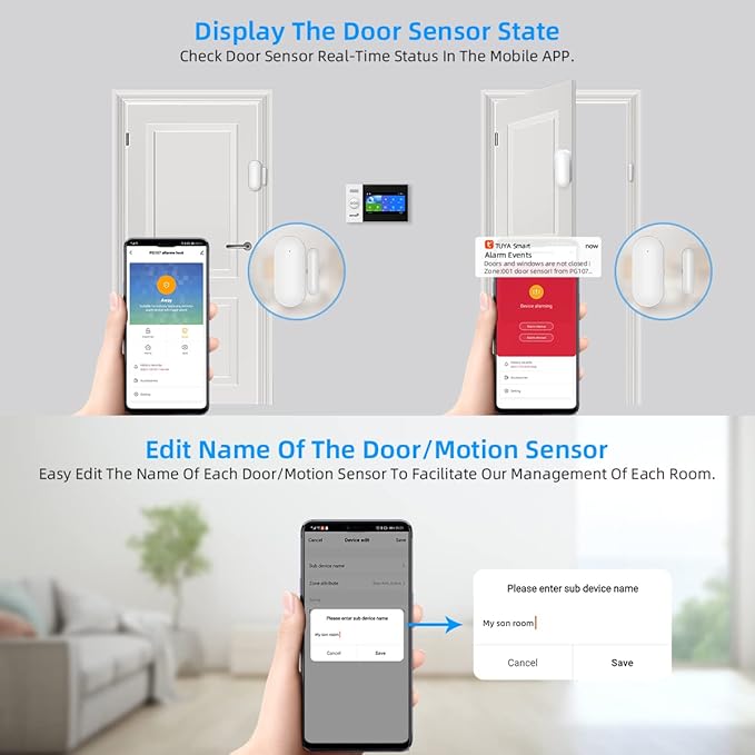 LWOHSI Alarm System for Home Security,Wireless 4.3" Fulltouch Screen Home Alarm Kits with Tuya APP Remote Alert,Door Sensors,Moiton Detector,Compatible with Alexa/Google Assistant for Villa,Apartment