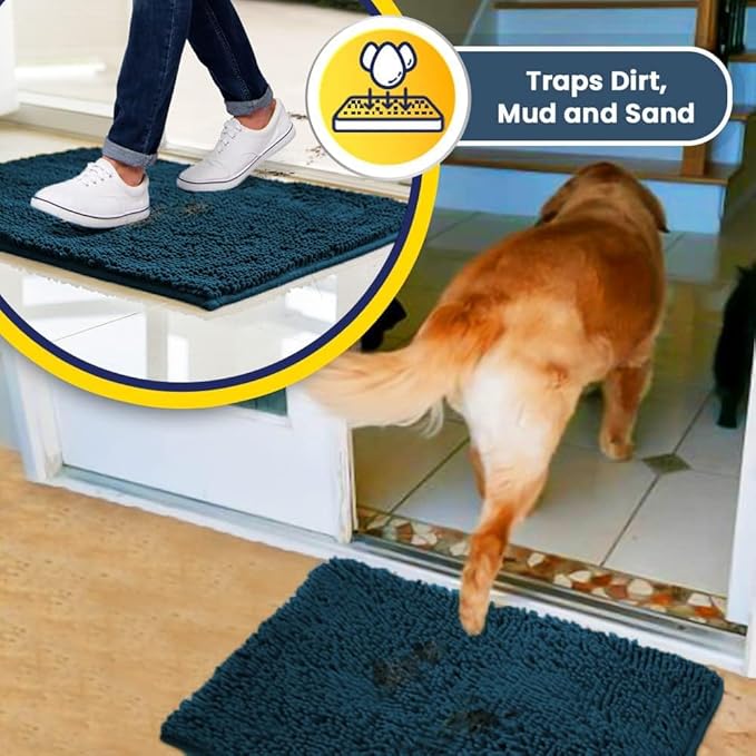 Muddy Mat® | Super Absorbent Door Mat Indoor, Microfiber Quick Dry Chenille Entryway Rug, Non-Slip Front Door Mat, Indoor Mats for Entryway, Machine Washable Pet Rug, Atlantic Blue XXXL 72"X48"