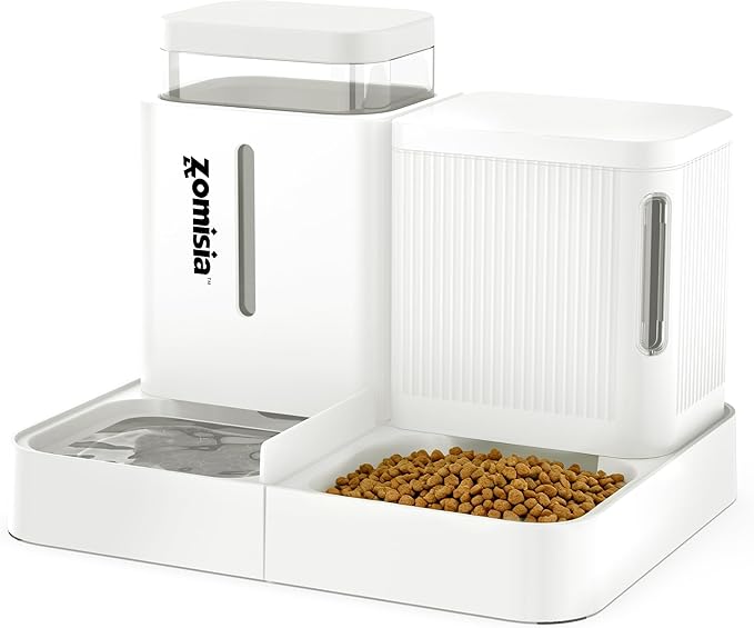 Gravity Dog Food and Water Dispenser, 2 in 1 Automatic Dog Feeder with 180 Degree Rotatable, 2 Pack Large Capacity Self Feeding for Small Dogs Puppy, White, 1.6GALx2