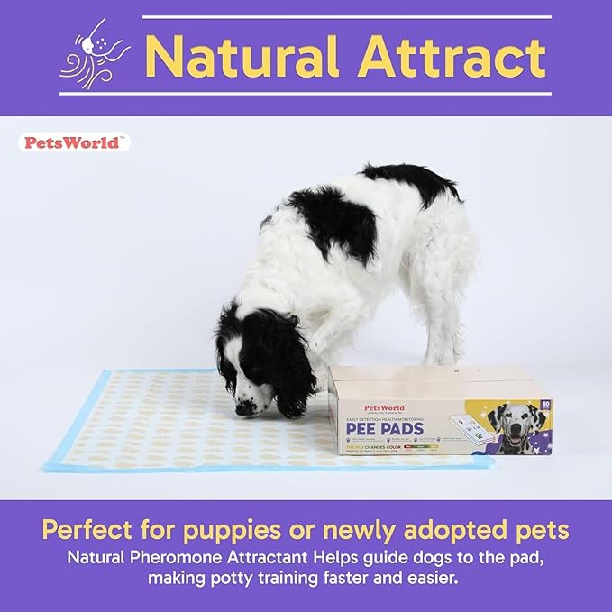 PETSWORLD Health Monitoring Dog Pee Pads – 37x54 Inch, 25 Count 3XL Color-Changing Potty Pads | Detects Health Issues | Leak-Proof, Ultra Absorbent, Odor Control