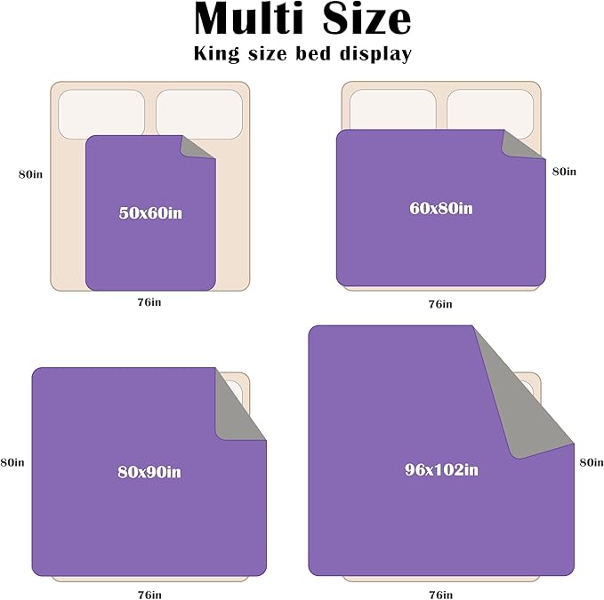 Catalonia Waterproof Blanket for Bed, Reversible Fleece Couch Sofa Furniture Protector, Leak Proof Dog Blankets, Purple