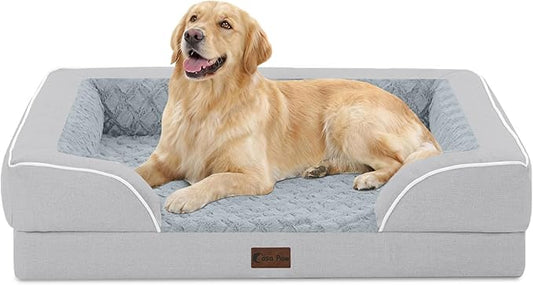 Orthopedic Dog Beds for Large Sized Dogs, Waterproof Memory Foam Large Pet Bed with Sides 36x27Inch, Non-Slip and Egg-Crate Foam Big Dog Couch Bed with Removable Washable Cover, Light Grey