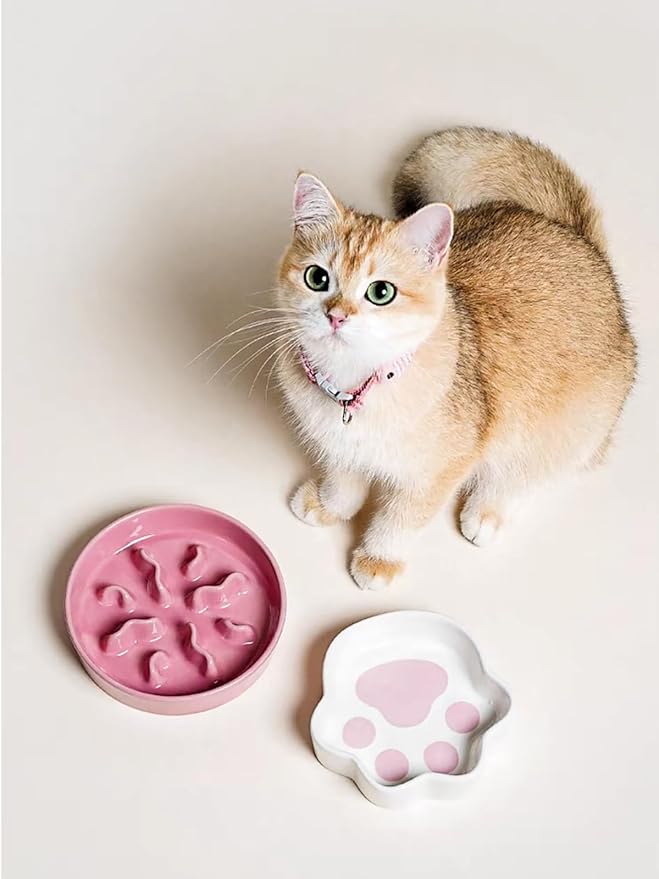 Ceramic Slow Feeder Dog Bowls Small Breed, 0.5 Cups Dog Food Dish for Fast Eaters, Puzzle Bowl for Small Dogs and Cats, 5.5 Inch-Pink