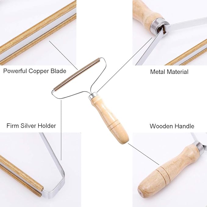 Carpet Pet Hair Remover, Portable Spark Lint Roller with Wooden Handle, Carpet Pile Brush with Double Sided Metal Scraper Suits Indoor Carpet, Pet Hair, Car Carpet,1 Pc