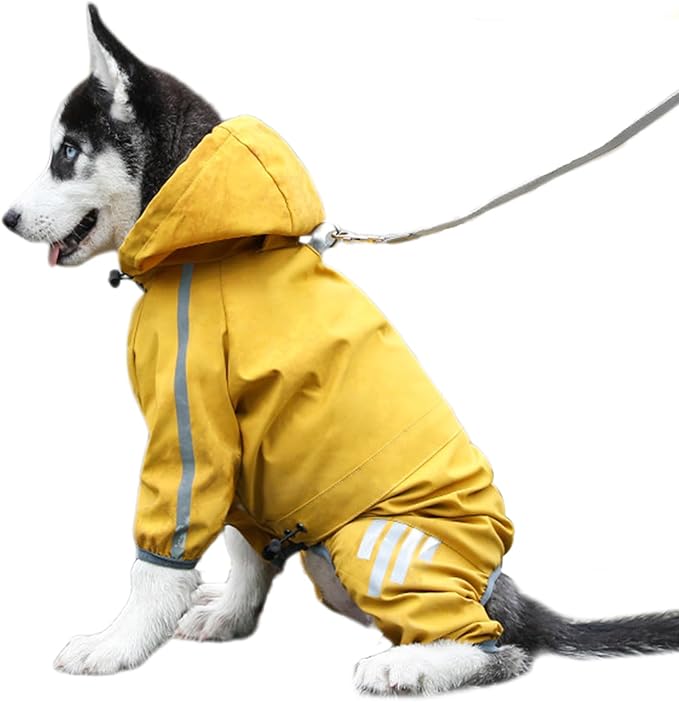 Pet Rain Jacket – Hooded Waterproof Coat, Reflective Lightweight Poncho, Four-Leg Dog Rain Cover with Adjustable Fit | Perfect Use for Small Medium Large Dogs Cats Outdoor Adventure