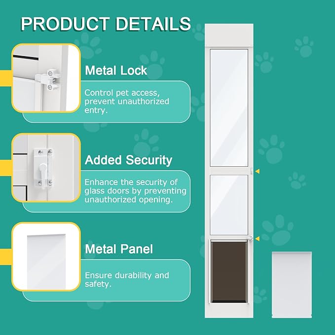 Doggy Door for Sliding Glass Door, Adjustable Height 75 4/5" to 80 3/10" Sliding Door Dog Door Insert, Suitable for Small Doggies Up to 25 lbs, M