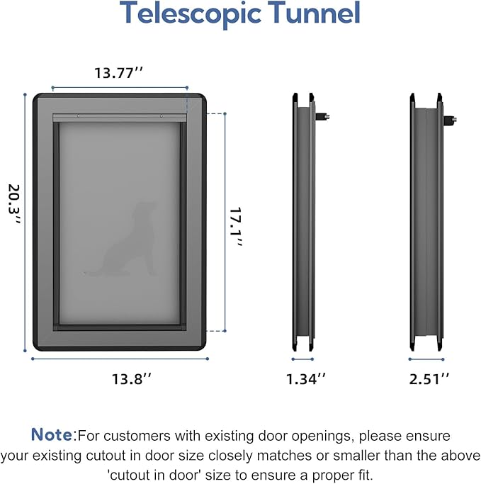 Dog Door for Exterior Door,Antirust & Heavy Duty Doggie Door,Aluminum Doggy Door with Two Flaps with Six Magnetic Strips, Pet Door (Black, Large)