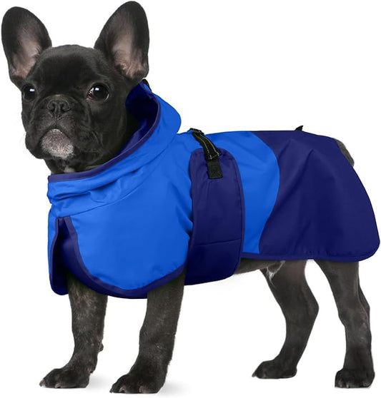 BRKURLEG Dog Raincoat Adjustable Dog Rain Jacket with Hood Dogs Waterproof Rainproof Jacket with Leash Hole Pet Poncho Rain Coat Poncho with Reflective Strip, Blue, M