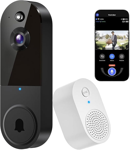 1080P Video Doorbell Camera, Wireless Indoor/Outdoor Surveillance Camera, Cloud Storage, 2.4G WiFi Only, AI Human Detection, Instant Alert, Night Vision, Two Way Audio (Black)