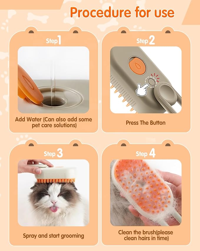 2026 New Pet Steam Brush, Cat Steam Brush for Shedding & Deshedding - 3-in-1 USB Rechargeable Pet Hair Removal Comb with Water Tank, for Indoor Long/Short Haired Cats & Dogs (White)