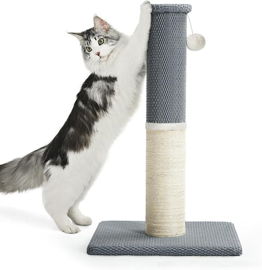 Made4Pets Tall Cat Scratching Post, Heavy Duty and Thicker Scratching Posts for Indoor Cats Adults, 23.6" Natural Sisal Cat Scratcher with Hanging Balls, Sturdy Base Cat Scratch Post, Light Grey