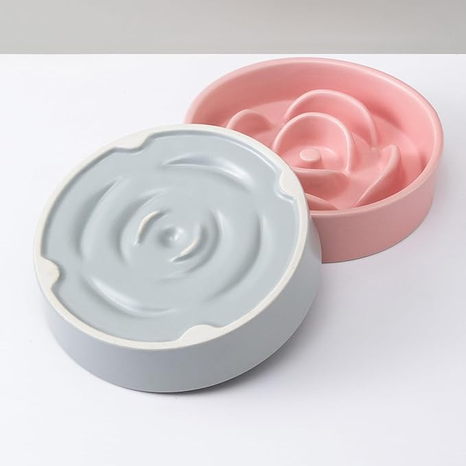 6'' Ceramic Slow Feeder Dog Bowls - Petal Shape Modern Dog Food Dish for Cats and Small Breed Dogs, Puzzle Maze Bowl to Slow Down Eating, Anti-Gulping, Dishwasher & Microwave Safe, Grey
