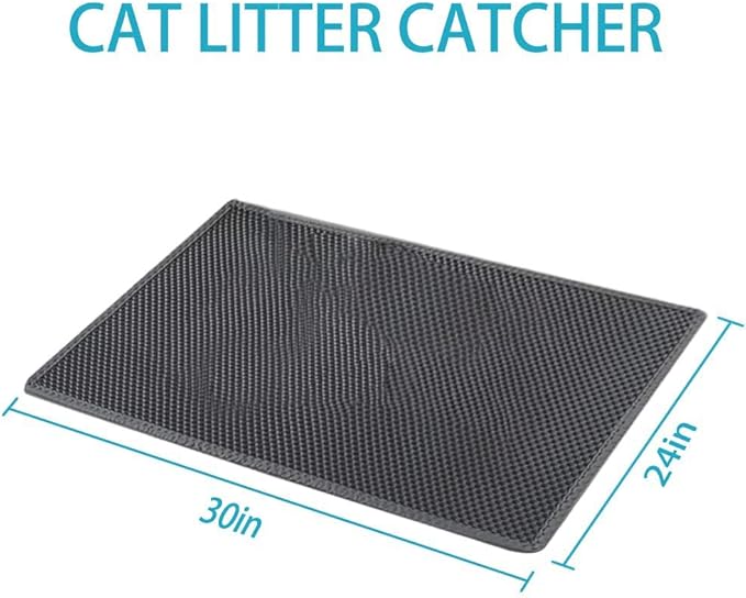 Large Cat Litter Box Mat: Easy Clean Kitty Litter Trapping Mat for Floor, Honeycomb Design Cat Box Pad (24 * 30in, grey, 2p)