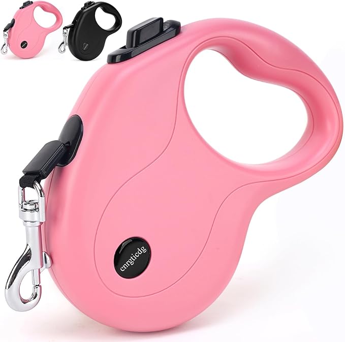 16Ft Retractable Dog Leash,Light Weight Leash for Small to Medium Dogs/Cats Up to 50lbs,Stainless Steel Spring Strong Nylon Tape, Tangle Free, One-Handed Brake.(Pink)